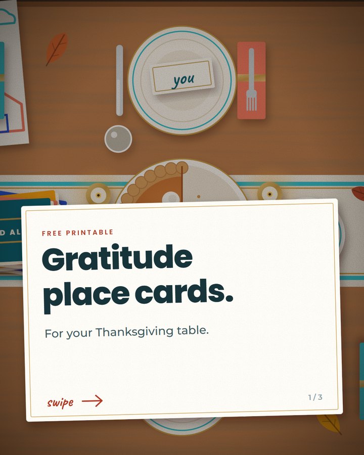 Slide 1: Carousel · Gratitude place cards (the Nov 23 freebie)